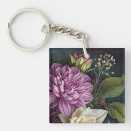 Donkere Vintage Bloemen Sleutelhanger