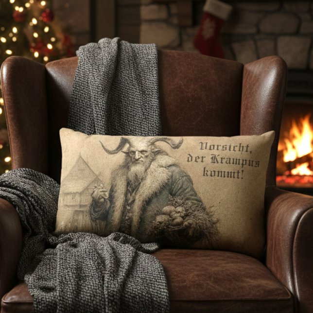 Donkere Vintage Duitse Krampus Kerst Kussen (Creator heeft geüpload)