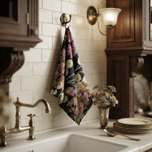 Donkere Vintage Geperste Papieren Bloemen Theedoek