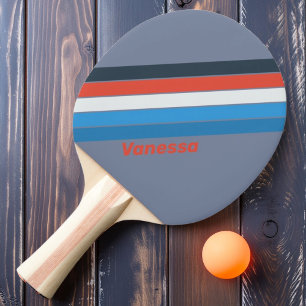 Donkere Vintage Gestreepte met Naam Tafeltennisbatje