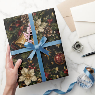 Donkere vintage kerstverpakkings papier, Elegant G Cadeaupapier