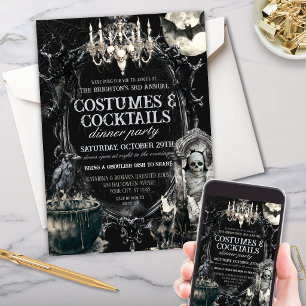 Donkere Vintage Kostuums en Cocktails Halloween Kaart