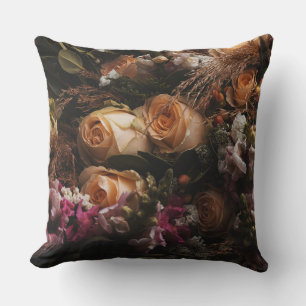 Donkere vintage oranje bloem kussen