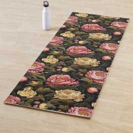 Donkere Vintage Pioen Bloemige Patronen Yogamat