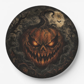 Donkere Vintage Pompoen Halloween Papieren Borden Bordje