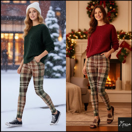 Donkere Vintage Rustieke Maroon Groene Plaid Leggings