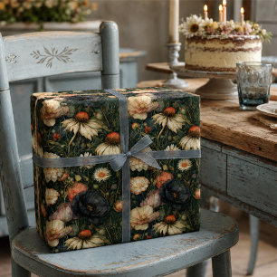 Donkere Vintage Tuin Bloemen Bloemstuk Cadeaupapier