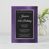 Donkere Violet Paars Silver Foil Black 50th Birthd Kaart (Staand voorkant)