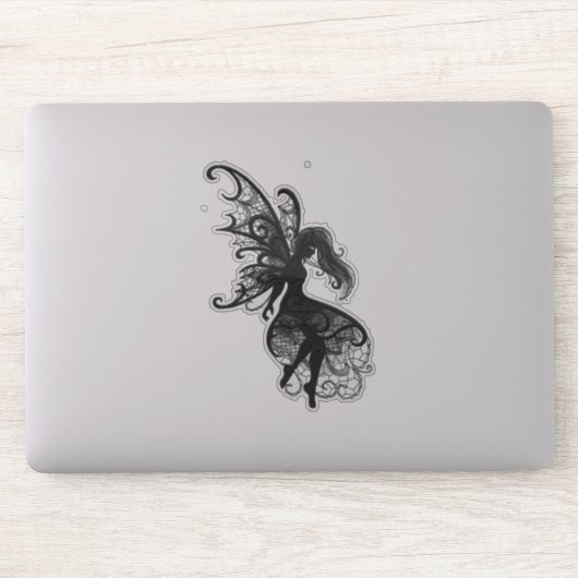 Donkere, vlakke haarlaptop met vinyl sticker (Computer)