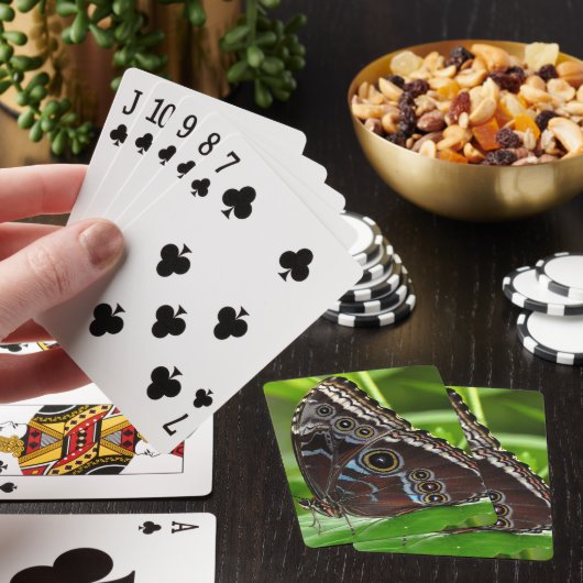 Donkere vlinder die op leder zit pokerkaarten (Insitu)