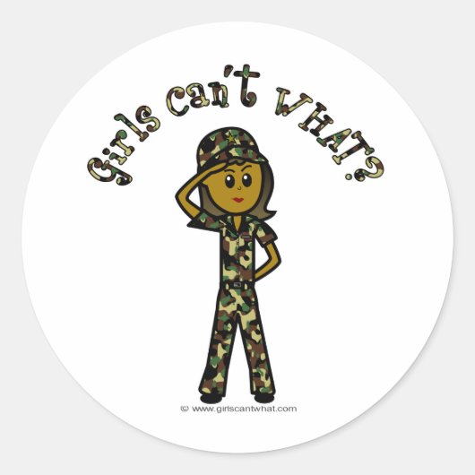 Donkere Vrouw Army Girl Ronde Sticker (Voorkant)