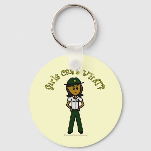 Donkere Vrouw sheriff in Groene Eenvormigheid Sleutelhanger (Voorkant)