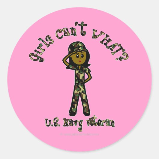 Donkere Vrouw veteraan Ronde Sticker (Voorkant)