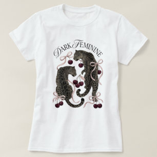 Donkere Vrouwelijke Luipaardprint & Lint Boogjes T T-shirt