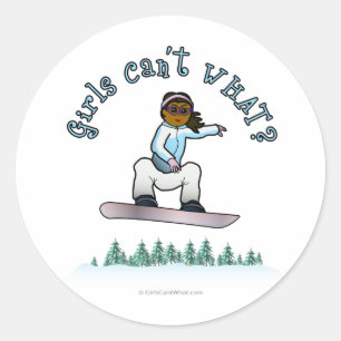 Donkere vrouwen snowboarden ronde sticker