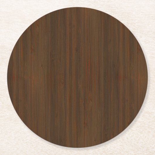 Donkere walnoot Brown Bamboo Wood Grain: Ronde Kartonnen Onderzetter (Voorkant)
