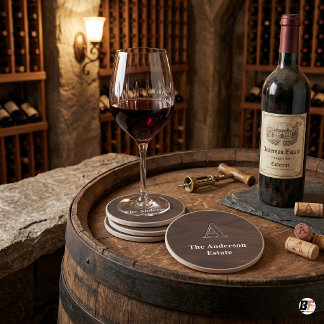 Donkere Walnoot Houten Monogram Familie Landgoed O Zandsteen Onderzetter