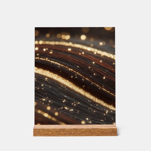 Donkere walnoot houtnerf met sprankelende gouden r acryl bord (Voorkant)