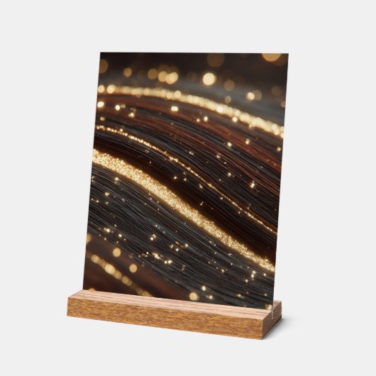 Donkere walnoot houtnerf met sprankelende gouden r acryl bord (Hoek)