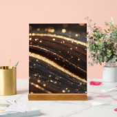 Donkere walnoot houtnerf met sprankelende gouden r acryl bord (Huwelijk)