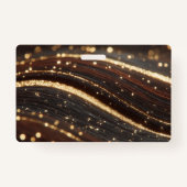 Donkere walnoot houtnerf met sprankelende gouden r badge (Achterkant)