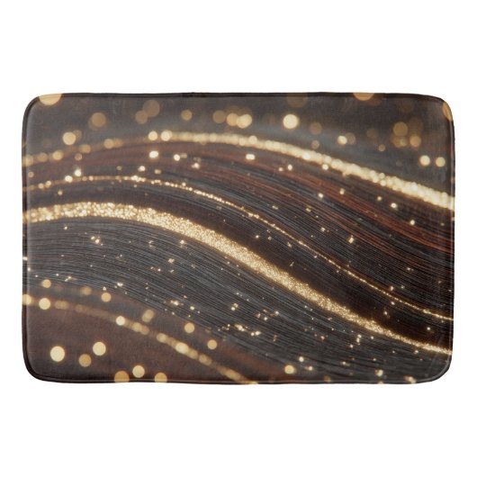 Donkere walnoot houtnerf met sprankelende gouden r badmat (Voorkant)