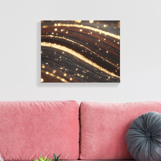 Donkere walnoot houtnerf met sprankelende gouden r canvas afdruk (Insitu (Woonkamer))