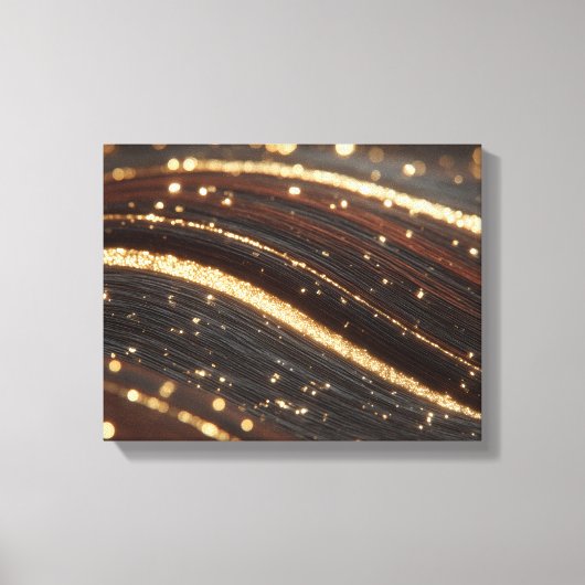 Donkere walnoot houtnerf met sprankelende gouden r canvas afdruk (Voorkant)