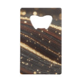 Donkere walnoot houtnerf met sprankelende gouden r creditkaart flessenopener (Voorkant)