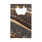 Donkere walnoot houtnerf met sprankelende gouden r creditkaart flessenopener (Achterkant)