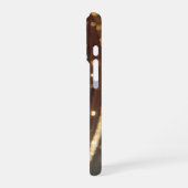 Donkere walnoot houtnerf met sprankelende gouden r iPhone hoesje (Linkerkant)