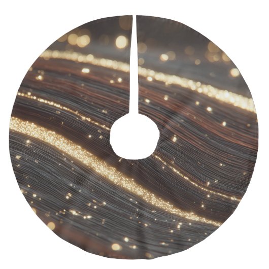 Donkere walnoot houtnerf met sprankelende gouden r kerstboom rok (Voorkant)