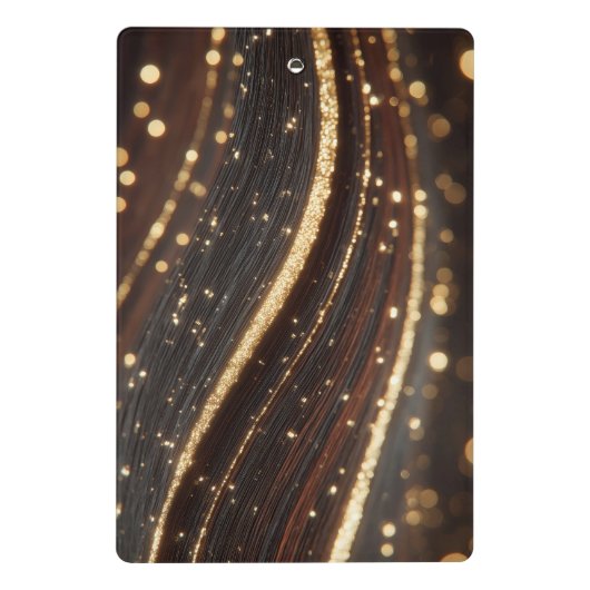 Donkere walnoot houtnerf met sprankelende gouden r mini klembord (Achterkant)