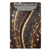 Donkere walnoot houtnerf met sprankelende gouden r mini klembord (Voorkant)