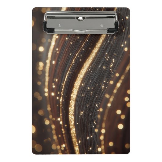 Donkere walnoot houtnerf met sprankelende gouden r mini klembord (Voorkant)