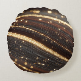 Donkere walnoot houtnerf met sprankelende gouden r rond kussen