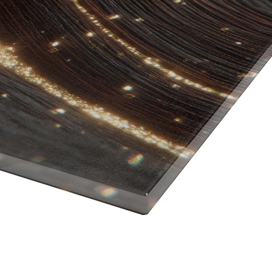 Donkere walnoot houtnerf met sprankelende gouden r snijplank (Hoek)