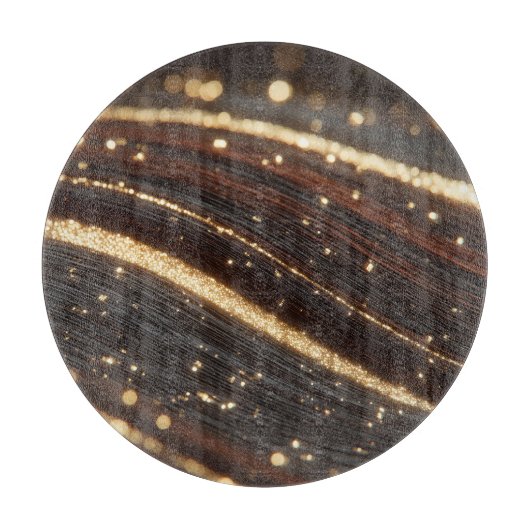 Donkere walnoot houtnerf met sprankelende gouden r snijplank (Voorkant)