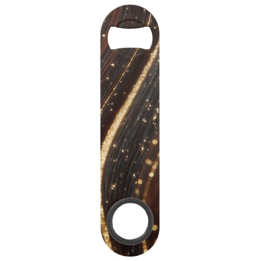 Donkere walnoot houtnerf met sprankelende gouden r speed flessenopener (Voorkant)