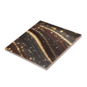 Donkere walnoot houtnerf met sprankelende gouden r tegeltje (Zijkant)