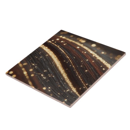 Donkere walnoot houtnerf met sprankelende gouden r tegeltje (Zijkant)