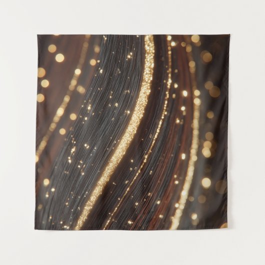 Donkere walnoot houtnerf met sprankelende gouden r wandkleed (Voorkant (horizontaal))