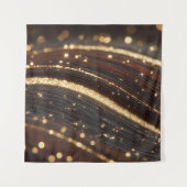 Donkere walnoot houtnerf met sprankelende gouden r wandkleed (Voorkant)