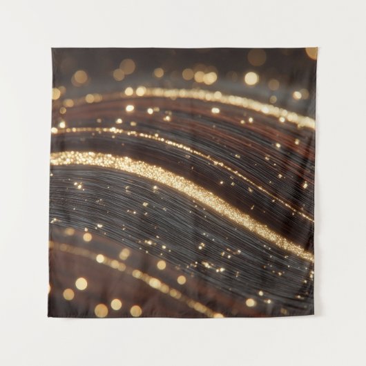 Donkere walnoot houtnerf met sprankelende gouden r wandkleed (Voorkant)