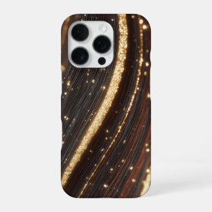 Donkere Walnoot Houtstructuur met Glanzende Gouden iPhone 16 Pro Hoesje