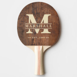 Donkere Walnoothout Monogram & Naam Overlay Tafeltennisbatje