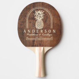 Donkere Walnoten Hout Ananas Trouwboog & Naam Tafeltennisbatje