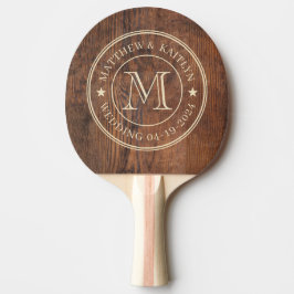Donkere Walnoten Houten Trouw Monogram Ster Tafeltennisbatje