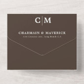 Donkere walnut bruine monogram QR-code RSVP bruilo All In One Uitnodiging (Achterkant)