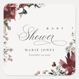 Donkere warme winter feestelijke gebladerte baby s vierkante sticker